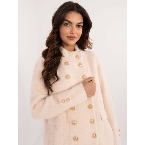 Fashion Hunters Ecru double-breasted alpaca coat with pockets Cene