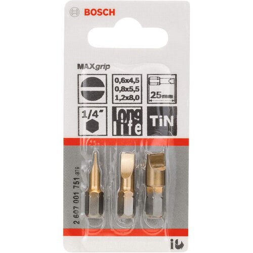 Bosch 3-delni set bitova odvrtača Max Grip (S) S 0,6x4,5; S 0,8x5,5; S 1,2x8,0; 25 mm (2607001751) Slike