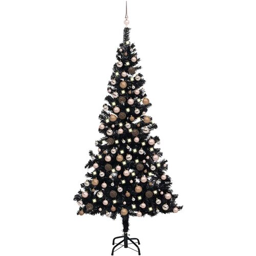 Umjetno osvijetljeno božićno drvce s kuglicama crno 240 cm PVC Cijene