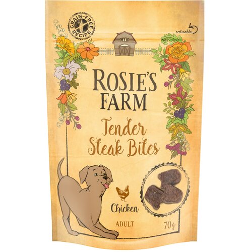 Rosie's Farm Snacks Adult "Tender Steak Bites" pi&scaron;čanec - Varčno pakiranje: 3 x 70 g Cijene