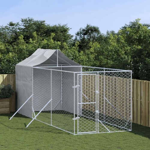  Zunanja pasja ograda s streho srebrna 2x6x2,5 m pocinkano jeklo - - Srebrna - 53.15 - 2 x 6 x 2.5 m - 2025- Cene