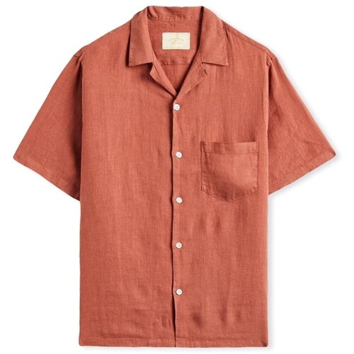 Portuguese Flannel Srajce z dolgimi rokavi Linen Camp Collar Shirt - Terracota Oranžna Cene