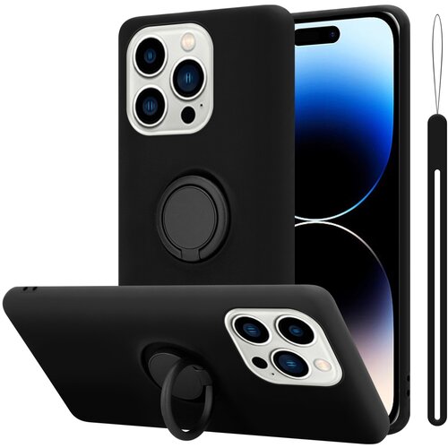 Cadorabo Ohi&amp;scaron;je združljiv z Apple v tekoči črni barvi - za&amp;scaron;čitni pokrov iz fleksibilnega silikona TPU z obročem, (20602783) Slike