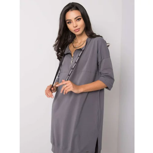 Fashion Hunters Dark gray cotton dress with a zipper