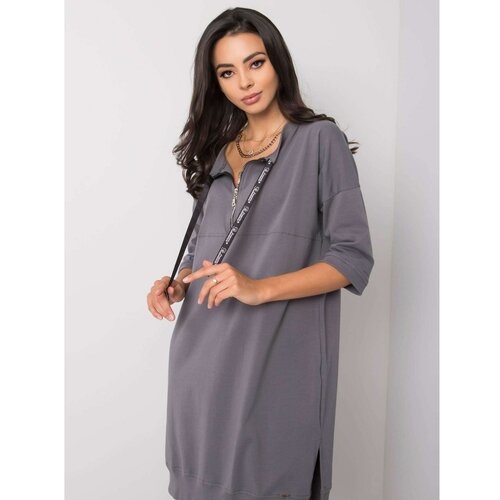 Fashion Hunters dark gray cotton dress with a zipper Slike