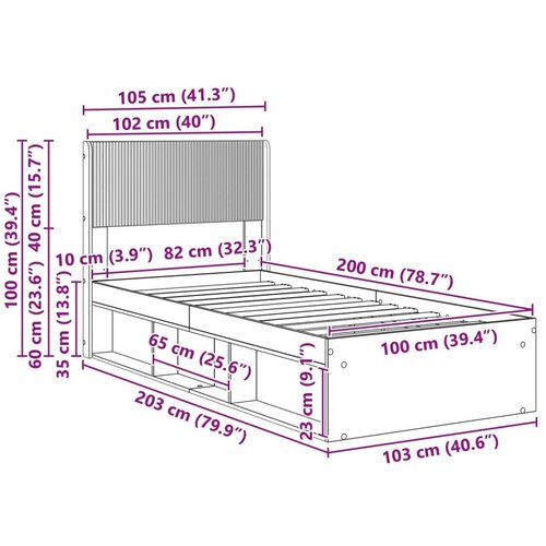  Okvir za krevet s pohranom i uzglavljem Dimljeni hrast - Dimljeni hrast 100 x 200 cm Slike