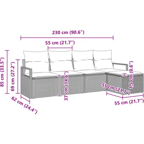 vidaXL 5-delni vrtni kavč set s blazinami siva poli ratan Cene