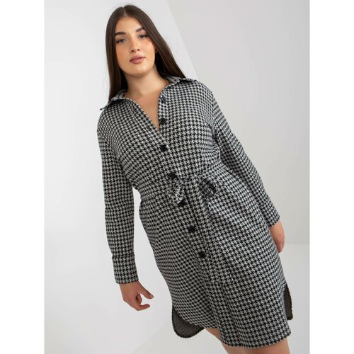 Fashion Hunters Gray and black plus size shirt dress with a tie Slike