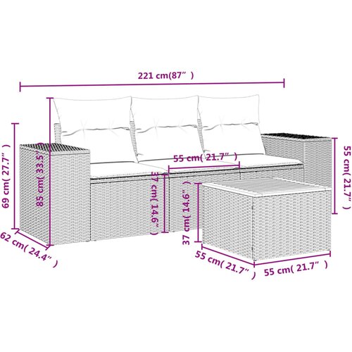  4-dijelni set vrtnih sofa od poliratana s jastucima sivi Slike
