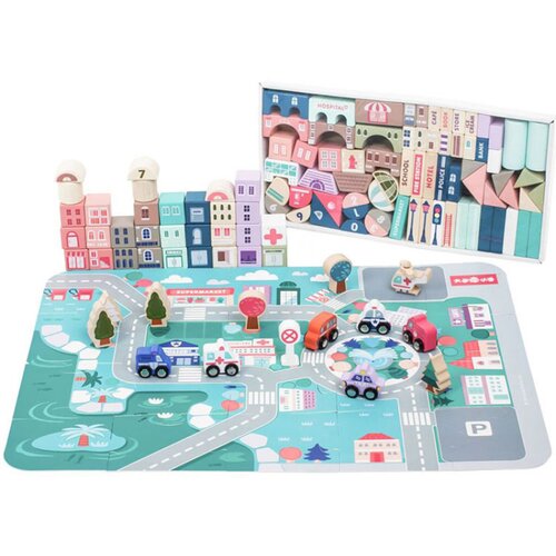 ECO TOYS DRVENE EDUKATIVNE KOCKE CITY SA PODLOGOM 115 KOMADA Cene