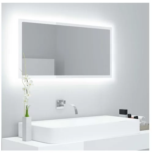  LED kopalniško ogledalo visok sijaj belo 90x8,5x37 cm