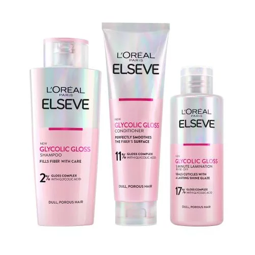 L'Oréal Paris Elseve Glycolic Gloss 5 Minute Lamination Set maska za kosu 200 ml + šampon 200 ml + regenerator 150 ml za ženske
