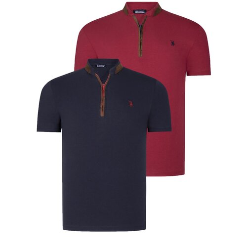 Dewberry DUAL SET T8571 ZIPPER MENS T-SHIRT-NAVY BLUE- BURGUNDY Cene