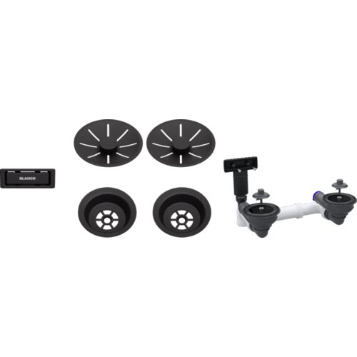 Blanco pribor mat black infino set 2x3,5&amp;quot; za dve koriti (skodelice, infino okrasne rozete, c-overflow prelivni set), brez dodatne komp. Slike
