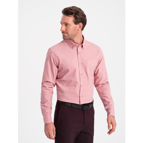 Ombre men's regilar fit cotton shirt with pocket - pink Slike