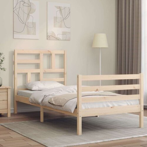  Posteljni okvir z vzglavjem 100x200 cm trden les Slike