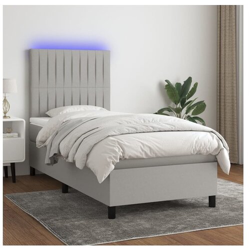  Box spring postelja z vzmetnico LED svetlo siva 90x200 cm blago Cene