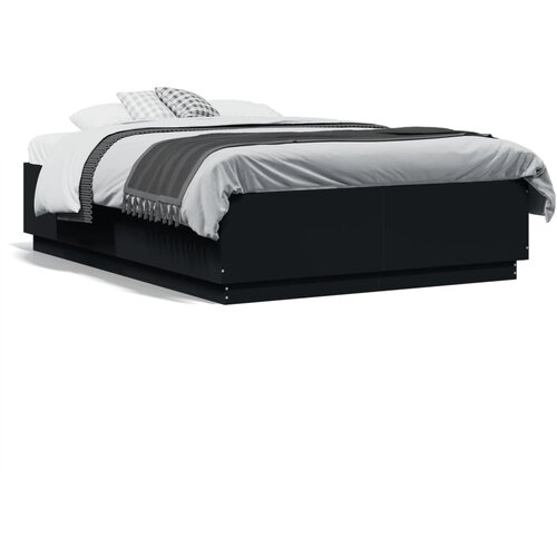 VidaXL Posteljni okvir z LED lučkami črn 140x190 cm inženirski les Slike