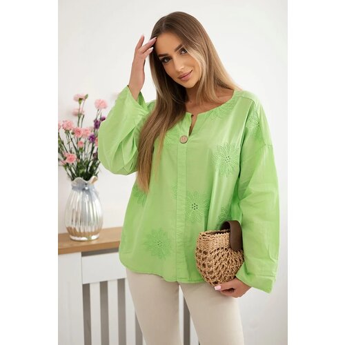 Kesi Włoski Shirt blouse with an embroidered pattern bright green Cene