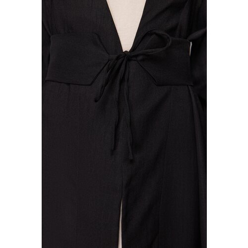 Trendyol black linen look woven kimono & kaftan with tie-up detail on the waist Slike