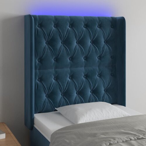 vidaXL LED posteljno vzglavje temno modro 83x16x118/128 cm žamet Cene