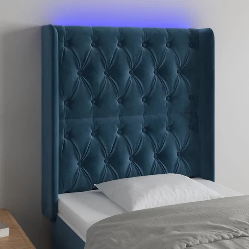 vidaXL LED posteljno vzglavje temno modro 83x16x118/128 cm žamet