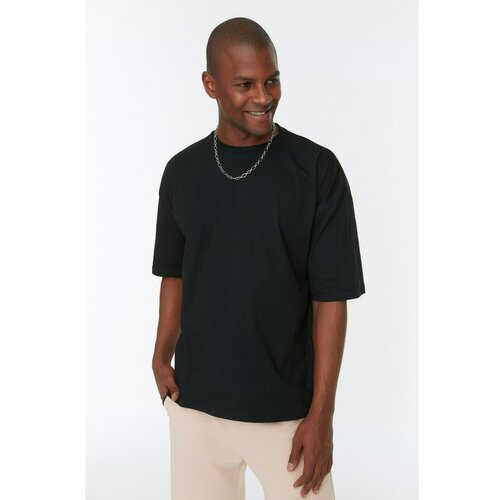 Trendyol Black Men's Basic 100% Cotton Crew Neck Oversize Short Sleeved T-Shirt Cene