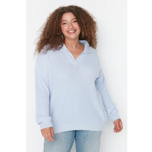 Trendyol Curve Blue Shirt Collar Knitwear Sweater