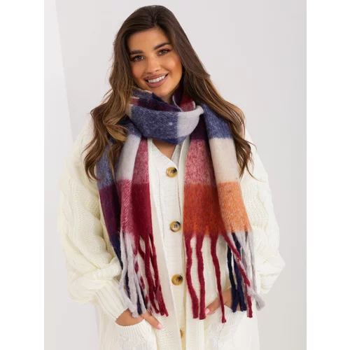 Fashion Hunters Checkered women's scarf in burgundy and orange color