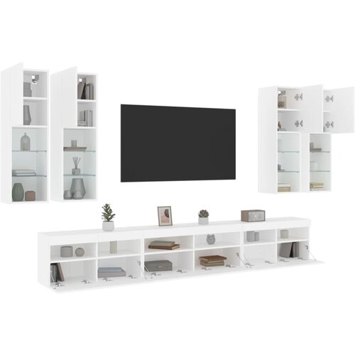 vidaXL 7-dijelni set zidnih TV ormarića s LED svjetlima bijeli Cijene