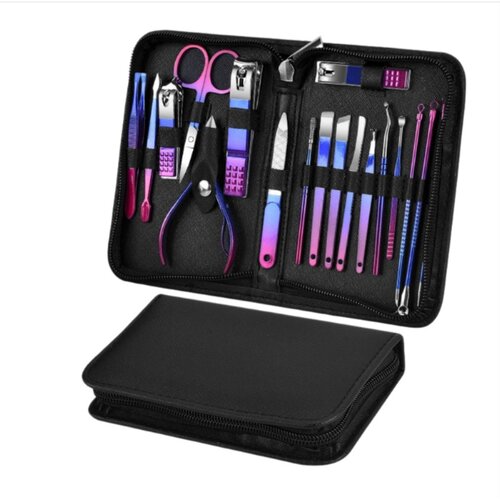 INF 18-delni manikurni komplet z nano zadrgo, kovinski etui, črn, (5000291632) Slike