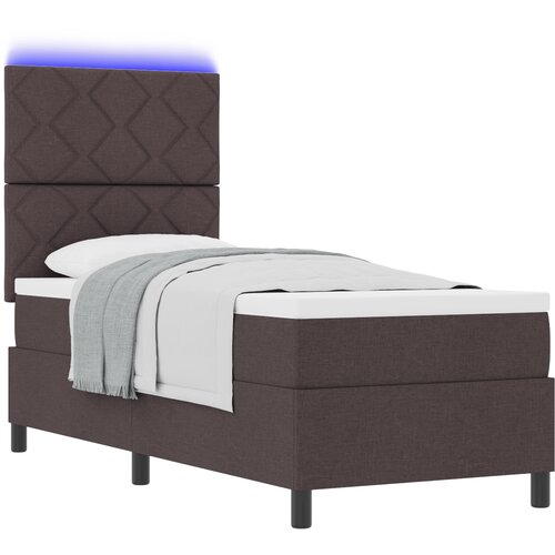 vidaXL Postelja s škatlastim vzmetenjem z vzmetnico & LED temno rjava 80x200 cm tkanina, (22083083) Cene