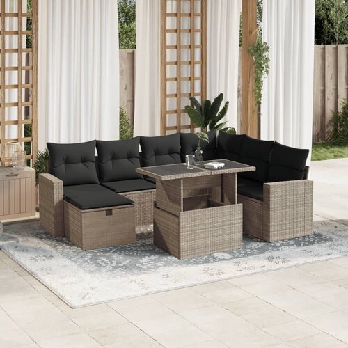 vidaXL 8-dijelni set vrtnih sofa od poliratana s jastucima svjetlosivi Cijene