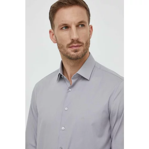 Calvin Klein Košulja za muškarce, boja: siva, slim, s klasičnim ovratnikom