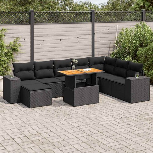  9-dijelni set vrtnih sofa s jastucima crni od poliratana bagrem Cijene