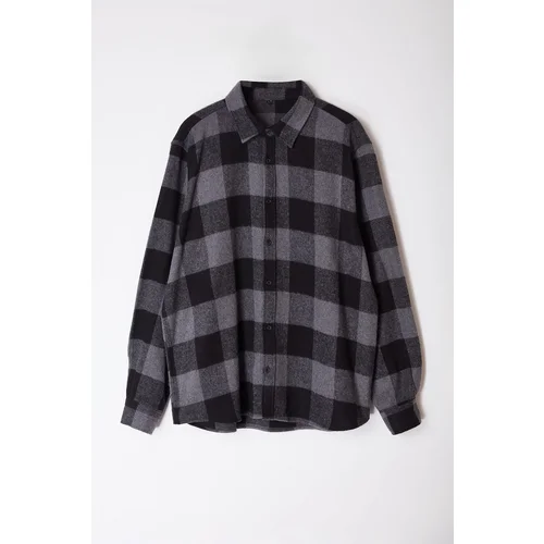 Trendyol Large Size Black Winter Checkered Lumberjack Shirt