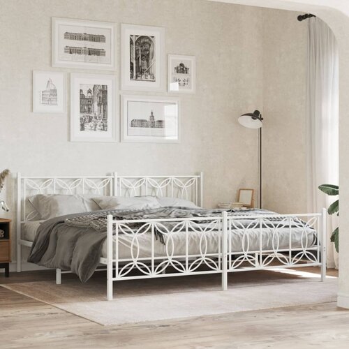 Furnova Kovinski posteljni okvir z vzglavjem in vznožjem bel 200x200 cm, (21936206) Slike