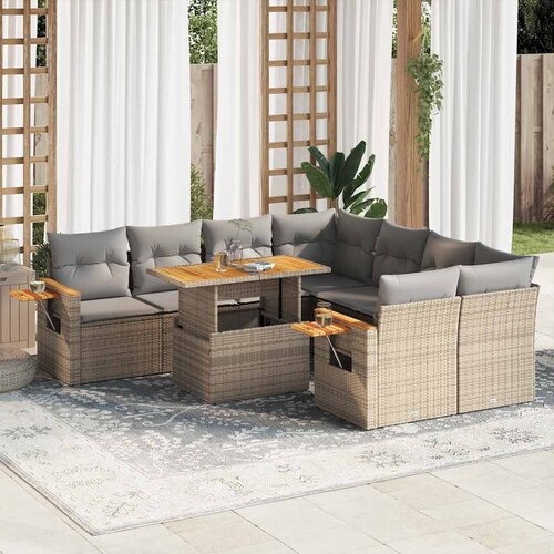 vidaXL 9-dijelni set vrtnih sofa s jastucima bež od poliratana bagrem Cene