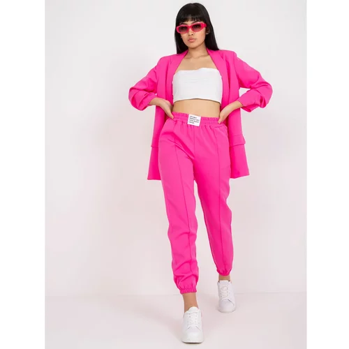 Fashionhunters Fluo pink fabric pants with an elastic waistband