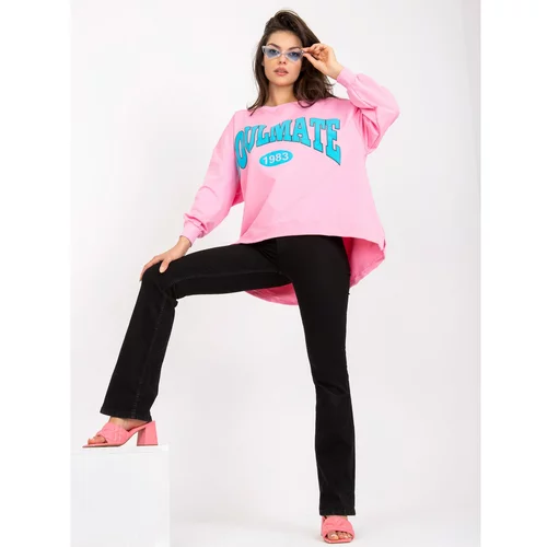 Fashion Hunters Pink and blue cotton oversize sweatshirt without a hood