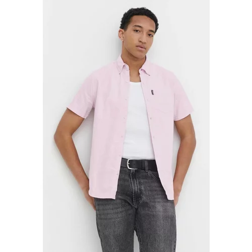Superdry Pamučna košulja za muškarce, boja: ružičasta, regular, s klasičnim ovratnikom