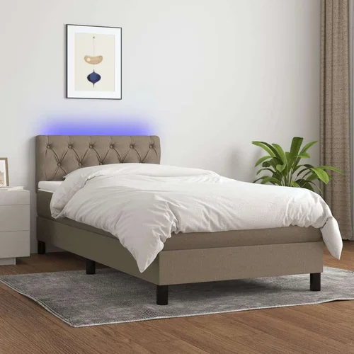  Krevet box spring s madracem LED smeđesivi 80 x 200 cm tkanina