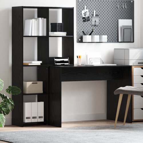 vidaXL Stol s policom Crni hrast 138.5 x 55 x 143 cm Konstruirano drvo Cijene
