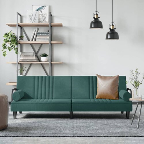 The Living Store Raztegljiv kavč z naslonjali za roke temno zelen žamet - Raztegljiv Kavč, (21494030) Cene