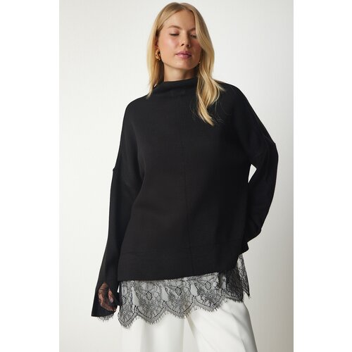 Happiness İstanbul Women's Black Lace Detailed Knitwear Sweater Slike