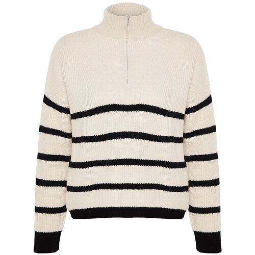 Trendyol Stone Soft Texture Zippered Knitwear Sweater Slike