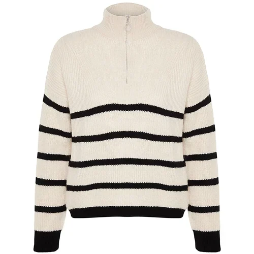 Trendyol Stone Soft Texture Zippered Knitwear Sweater