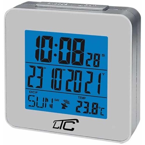 Ltc LCD budilka s termometrom z radijsko vodeno uro srebrna Cene