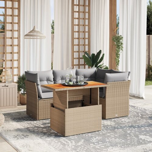 VidaXL 5-dijelni vrtni set sofa s jastucima bež od poliratana Slike