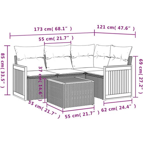 VidaXL 5-dijelni vrtni set sofa s jastucima bež od poliratana Slike